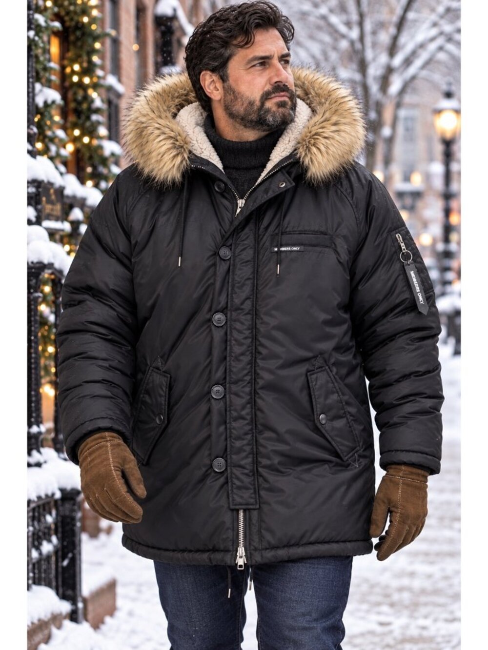 New Members Only Mens XXL Black Military Long Parka Fur Hood MM070127 NWOT